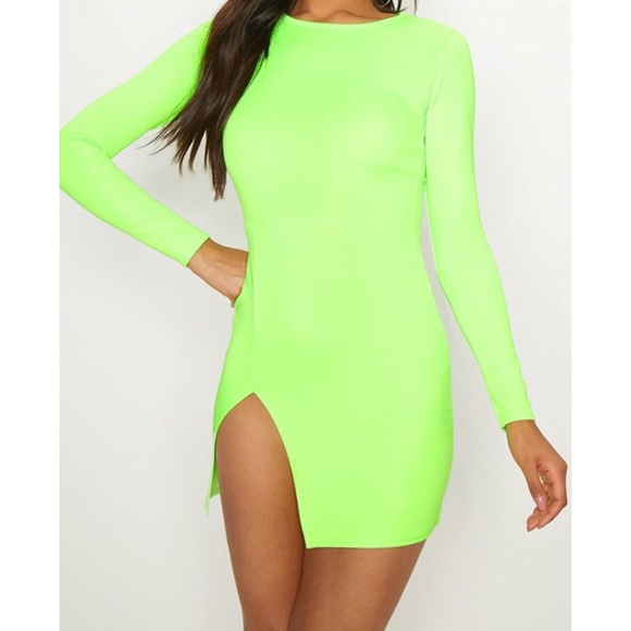 neon long sleeve bodycon dress
